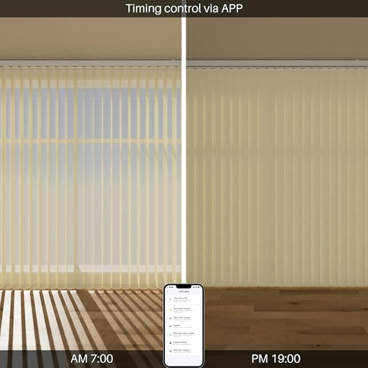 Motorized Sheer Vertical Blinds Work with Alex Google Home, Light Filtering Smart Vertical Blind Sliding Door Blinds Remote Control for Sliding Glass Door Customize (Beige)