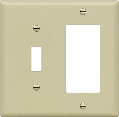 ENERLITES Combination Toggle Switch/Decorator Switch Wall Plate, Size 2-Gang 4.50" x 4.57", Polycarbonate Thermoplastic, 881131-I, Ivory