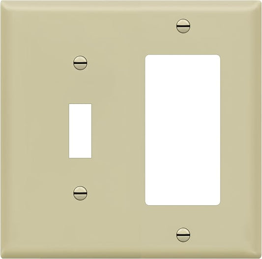 ENERLITES Combination Toggle Switch/Decorator Switch Wall Plate, Size 2-Gang 4.50" x 4.57", Polycarbonate Thermoplastic, 881131-I, Ivory