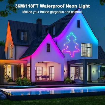 Cozylady RGB Neon Light LED Rope Light,Waterproof Bluetooth APP Remote Control Music Sync Strip Light,24V Flexible DIY Silicone Light for Bedroom Home Indoor Outdoor Decoration(36m/120ft)