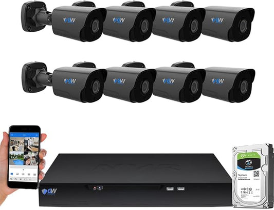 GW Security 8 Channel 12MP NVR Face Recognition/Human/Vehicle Detection 4K 8MP Security Camera System - Eight 8MP 2160P Outdoor Microphone AI Bullet Cameras, Video & Audio Recording, 2TB Hard Drive