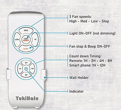 Smart WiFi Ceiling Fan Remote Control Kit, Universal Fan Remote, Controlled by Remote/WiFi/Voice, 3 Speeds 12 Timing, Compatible with Alexa, Google Assistant, Smart Life App, No Hub Required
