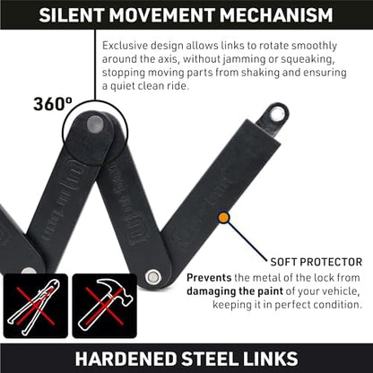 URBAN UR476B Double Security Bike Lock | Smart Alarm, 120dB, LED Alert, Warning | Most Secure & Deterrent | Folding Locks Heavy Duty AntiTheft for Bicycle Electric Scooter, More Convenient Case, 90cm