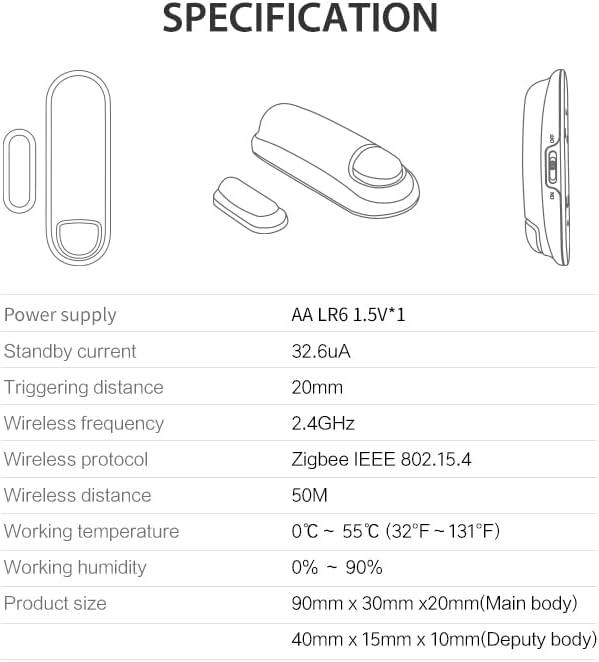 Zigbee Contact Sensor for Door and Window, Zigbee Hub Required, Winsdow Sensor 24h Monitor, Zigbee Door Sensor Compatible with SmartThings, Home Assistant