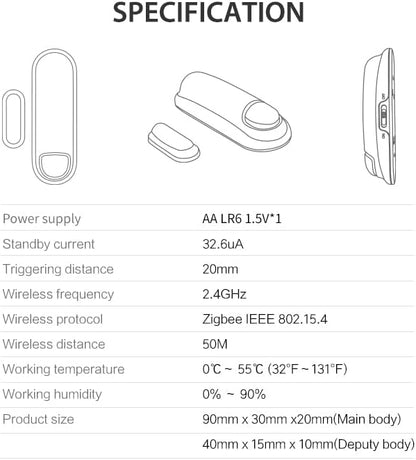Zigbee Contact Sensor for Door and Window, Zigbee Hub Required, Winsdow Sensor 24h Monitor, Zigbee Door Sensor Compatible with SmartThings, Home Assistant