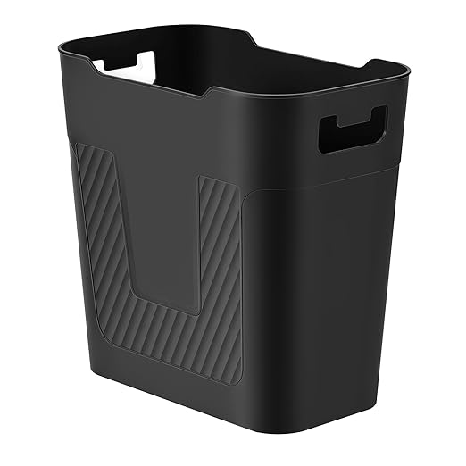 Cute Small Black Trash Can Wastebasket 2.9 Gallon Plastic Garbage Can Waste Basket for Narrow Spaces Bathrooms Laundry Room Kitchens Offices Kids Rooms (Black)