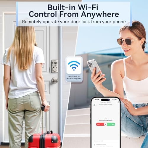 Ulecoce U68W WiFi Fingerprint Smart Door Lock with Knob Set, Satin Nickel