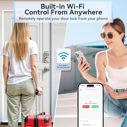 Ulecoce U68W WiFi Fingerprint Smart Door Lock with Knob Set, Satin Nickel