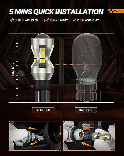 SEALIGHT 921 LED Bulb Reverse Light with 3030-SMD LED Chips, 912 906 904 W16W T15 921 LED Bulb with Projector Replacement for Tail backup reverse Lights, Plug and Play, 6000K White, Pack of 2
