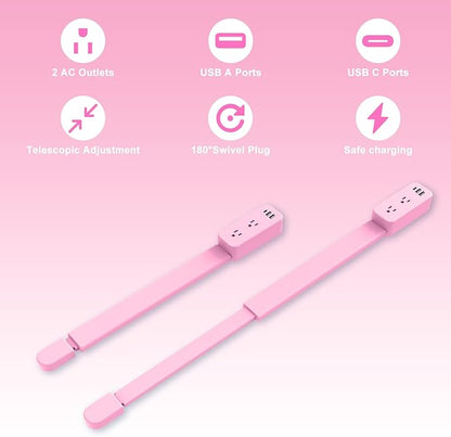 Electrical Outlet Extender Stick - Features USB-A, USB-C and 2 AC Outlets, Extends 22"-34", Rotates 180° Access Hard-to-Reach Outlets, Wall Plug Power Socket Expander Nightstands, Sofa, Desks and More