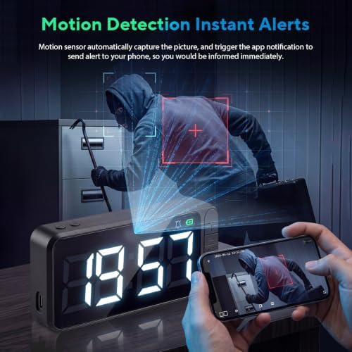 Hidden Camera Clock 4K WiFi Indoor Security Camera with Long Battery Life