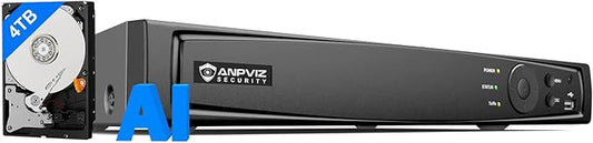 Anpviz AI 12MP 16CH POE NVR (12MP/8MP/6MP/5MP/4MP) Smart AI POE Network Video Recorder - Supports up to 16x 12MP/4K IP Cameras, 16-Channel Power Over Ethernet Pre-installed 4TB HDD NVR7616Q2-16P-A-4TB