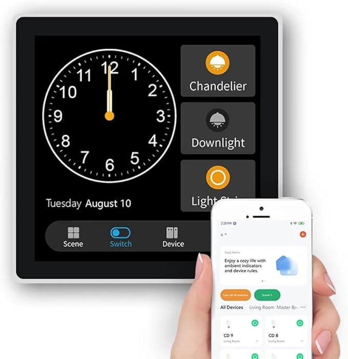 Tuya T3E Panel Switch Touch Screen Panel EU Smart Control Panel Switch Zigbee Smart Home Wall Push Light Switch,Black