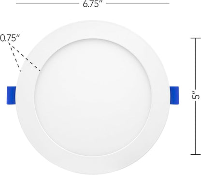 Maxxima 12 Pack 6” 5 CCT Ultra-Thin Recessed LED Downlight, 1050 Lumens, Color Selectable 2700K-5000K (2700K/3000K/3500K/4000K/5000K), Dimmable, Canless, Slim, IC Rated, Junction Box Included