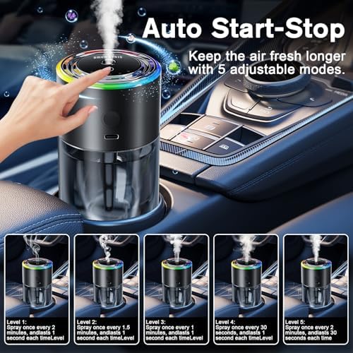 Amor Lyris Smart Car Air Freshener Diffuser, 5.7 fl oz Car Diffuser, Ultrasonic Mist, Long-Lasting Car Air Freshener up to 11 Months, RGB Light, Auto On/Off