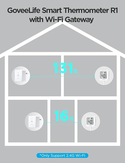GoveeLife WiFi Refrigerator Thermometer with Alarm, Wireless Digital Freezer Temperature Gauge with App Control, LCD Display, 2 Years Free Data Export, for Fridge Hot Tub (Only Support 2.4G WiFi)
