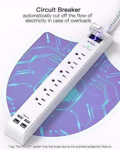 Mifaso 2 Pack Power Strip, 15FT Long Extension Cord, 1080J Surge Protector