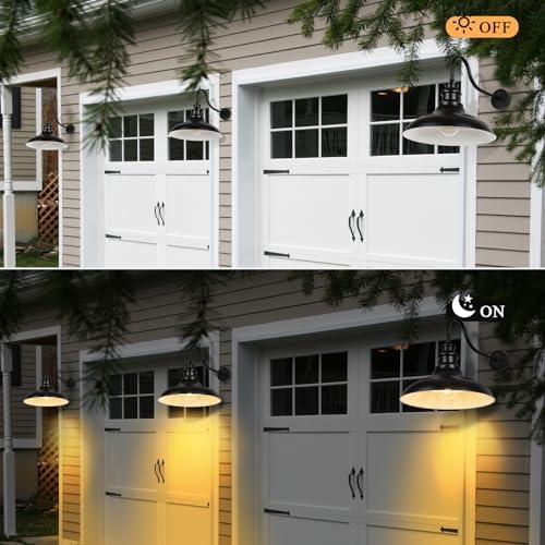 Exterior Farmhouse Barn Light,3PCS Dusk to Dawn Outdoor Lighting, 16 Inch Vintage Outside Garage Lights Fixtures for Patio Frontdoor Entryway Doorway, Matte Black