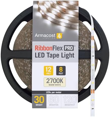 Armacost Lighting RibbonFlex Pro 12V White LED Strip Lights 30 LED/m, 2700K, 8.2 ft, 131210