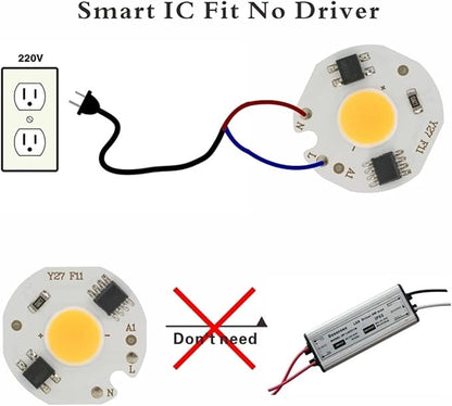 10pcs/lot 3W 5W 7W 9W LED COB Chip Lamp 220V Smart IC No Need Driver LED Bulb for Flood Light Spotlight Cold/Warm White Lighting(Warm White,220V_5W)