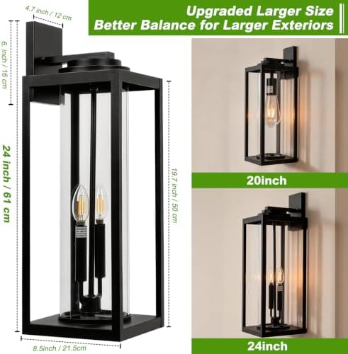 FILIYANO Large 24 Inch Outdoor Wall Light Fixtures, Black, 2-Pack