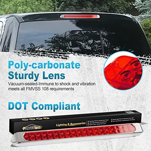 Partsam Waterproof 17" Inch High Power 40 LED Red Utility Trailer Truck RV Stop Tail Turn 3rd Brake Marker Identification Light Bar w/Chrome Bezel DOT Compliant (Pack of 2)