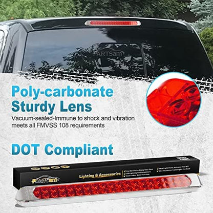 Partsam Waterproof 17" Inch High Power 40 LED Red Utility Trailer Truck RV Stop Tail Turn 3rd Brake Marker Identification Light Bar w/Chrome Bezel DOT Compliant (Pack of 2)