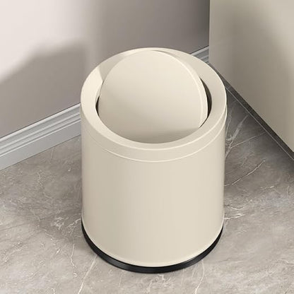 2.6GAL Off White Metal Bathroom Trash Can with Lid,Double Bucket,Swing Lid,Round Waste Basket for Bathroom,Bedroom,Office,Hotel,Bank