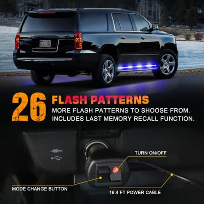 XRIDONSEN 2-Pack 70-inch Blue White Emergency Lights Running Board Lights