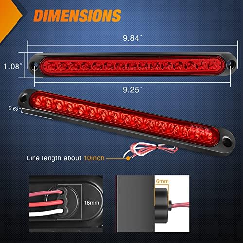 Nilight Trailer Light Bar 2PCS 10" 15 LED Red Park Stop Turn Tail Lights