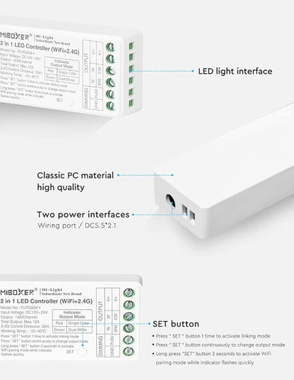 LGIDTECH FUT035W+ Miboxer 2 in 1 LED Strip Controller WiFi+2.4G,Smartphone APP Control Directly,Compatible with Amazon Echo Alexa Google Home Voice Control