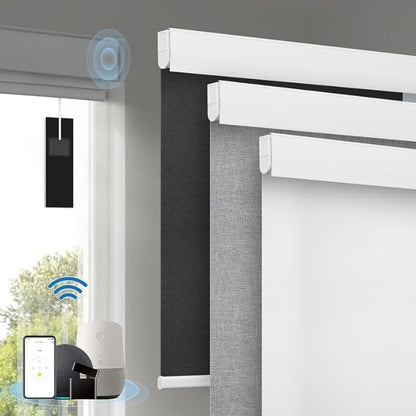 Motorized Blinds with Remote, [Free Solar Panels] Cordless Smart Blinds with Valance Cover, Blackout Electric Blinds with Remote Control, Automatic Roller Shades for Windows White 29" W x 72" H