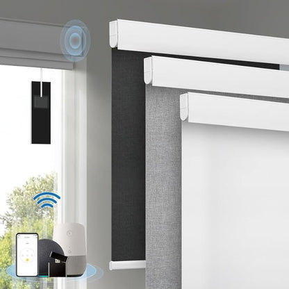 Motorized Blinds with Remote, [Free Solar Panels] Cordless Smart Blinds with Valance Cover, Blackout Electric Blinds with Remote Control, Automatic Roller Shades for Windows White 28" W x 72" H