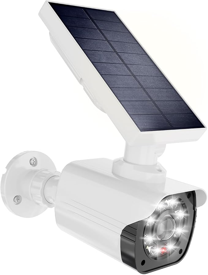 WALI Solar Powered Fake Camera with Motion Sensor Floodlight, 1 Pack, White