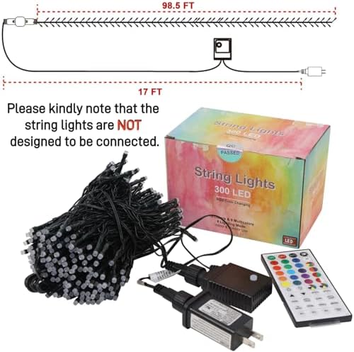 LJLNION 98.5ft Christmas Lights Color Changing with Remote, 300 LED RGB Fairy String Lights Halloween Decorative Lights, 8 Lighting Modes & Timer, Plug in Indoor Outdoor Xmas Wedding Party Decor