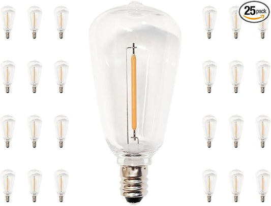 ST38 Replacement Bulbs 25 Pack, Shatterproof Waterproof IP65 LED Bulbs, E12 Candelabra Base, Dimmable Warm White 2700K, for Outdoor String Lights, Patio, Chandelier and Ceiling Fan