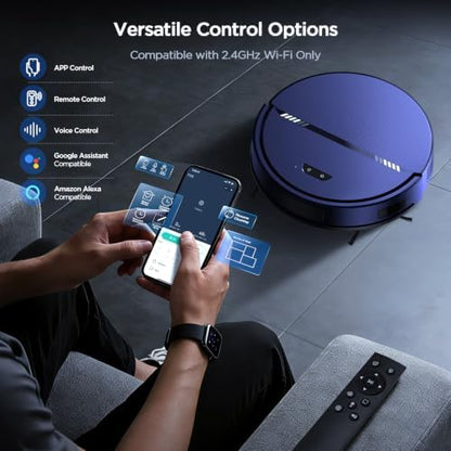 Robot Vacuum and Mop Combo, 8000Pa Strong Suction 2 in 1 Vacuum Robot with Mopping, with Schedule, Wi-Fi/App/Remote, Self-Charging, Slim, Ideal for Hard Floor, Pet Hair, Low-Pile Carpet