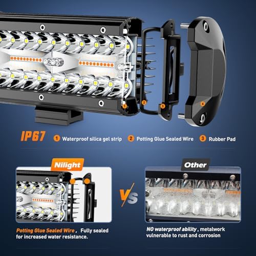 Nilight 20Inch Off-Road LED Light Bar White Amber 3 Lighting Modes