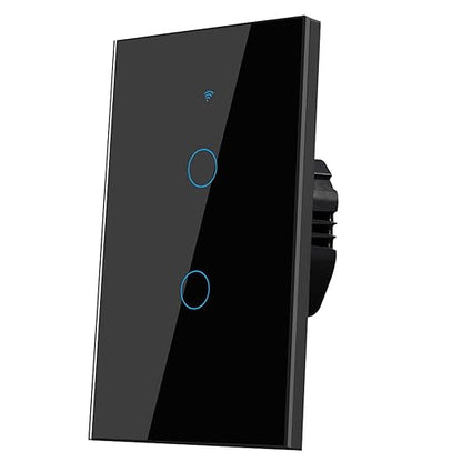 2.4GHz WiFi Smart Wall Touch Light Switch (Glass Panel, Alexa Multi-Control Compatible, Compatible with Multiple Platforms) (Wall Switch 2 Gang)