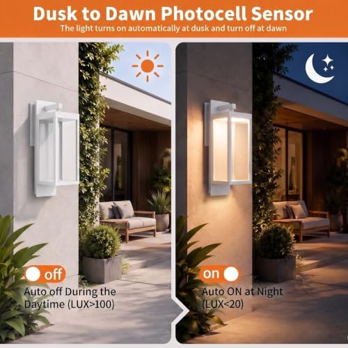 Dusk to Dawn Outdoor Wall Light, 15 Inch Waterproof LED Exterior Wall Sconce, Wall Mount Porch Lighting Fixture for Front Door, Garage, Patio, Yard & Entryway