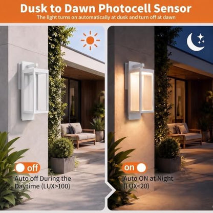 Dusk to Dawn Outdoor Wall Light, 15 Inch Waterproof LED Exterior Wall Sconce, Wall Mount Porch Lighting Fixture for Front Door, Garage, Patio, Yard & Entryway
