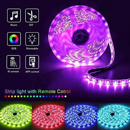 Keepsmile 50ft Led Lights for Bedroom, Bluetooth Smart APP Control RGB Color Changing Led Strip Lights with Remote Control and Power Adapter Led Lights for Room Kitchen Party Home Decoration