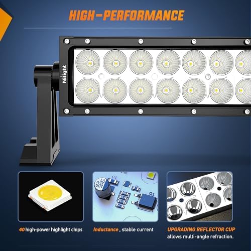 Nilight 52Inch 300W Spot Flood Combo Led Light Bar Off Road Driving Lights Boat Lights Fog Light 12V On/Off 5 Pin Rocker Switch Power 14AWG Wiring Harness Kit-1 Lead for Trucks,2 Years Warranty