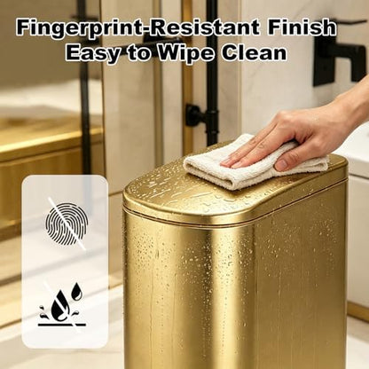 SYNCVIBE Bathroom Trash Can with Soft Close Lid 3.5 Gallon Gold