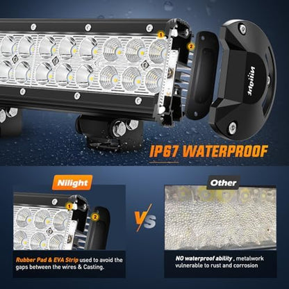 Nilight LED Light Bar 12 Inch 72W Spot Flood Combo Yellow Beam