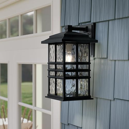 Kichler Beacon Square 17.25" 1-Light Outdoor Wall Light with Clear Hammered Glass in Textured Black, for Exterior Doors, Garage, Porch, or Patio (17.25" x 9.5"), 49831BKT