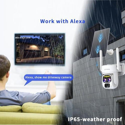 Cameras for Home Security Wireless Outdoor Solar,Alexa Security Camera Outside,360 PTZ Outside WiFi Camera Dual Lens 10x Zoom,Night Vision,2K,Water Proof