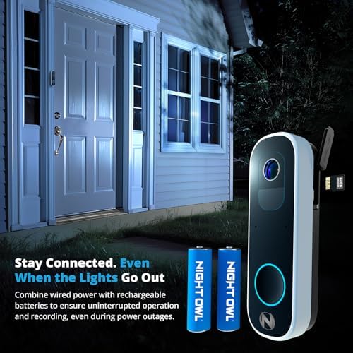 Night Owl 2K Battery Wi-Fi Smart Dual-Powered Video Doorbell - Black