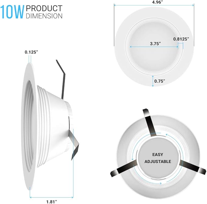 LEDMyplace Recessed Lighting - 10W Round Dimmable LED Can Lights, 650 Lumens, 5000K Daylight - Baffle Trim Recessed Downlight, Energy-Efficient LED Fixture for Home, Office, and Kitchen (1-Pack)