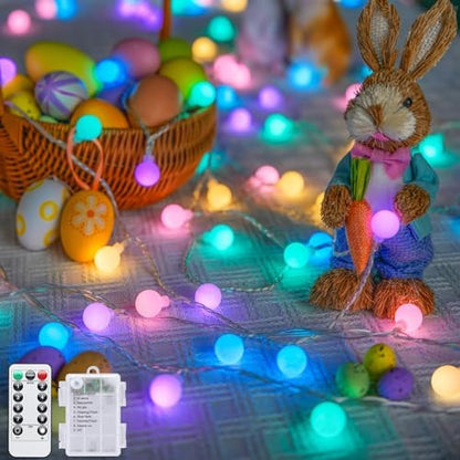 JMEXSUSS 33ft 100 LED Globe Easter Lights Battery Operated with Remote